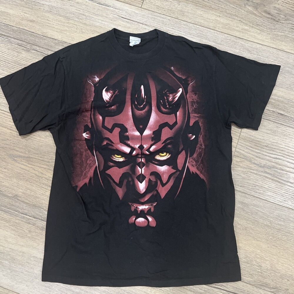 Rare Vintage STAR WARS Darth Maul Big Face All Over Mega Print T Shirt 2000s L